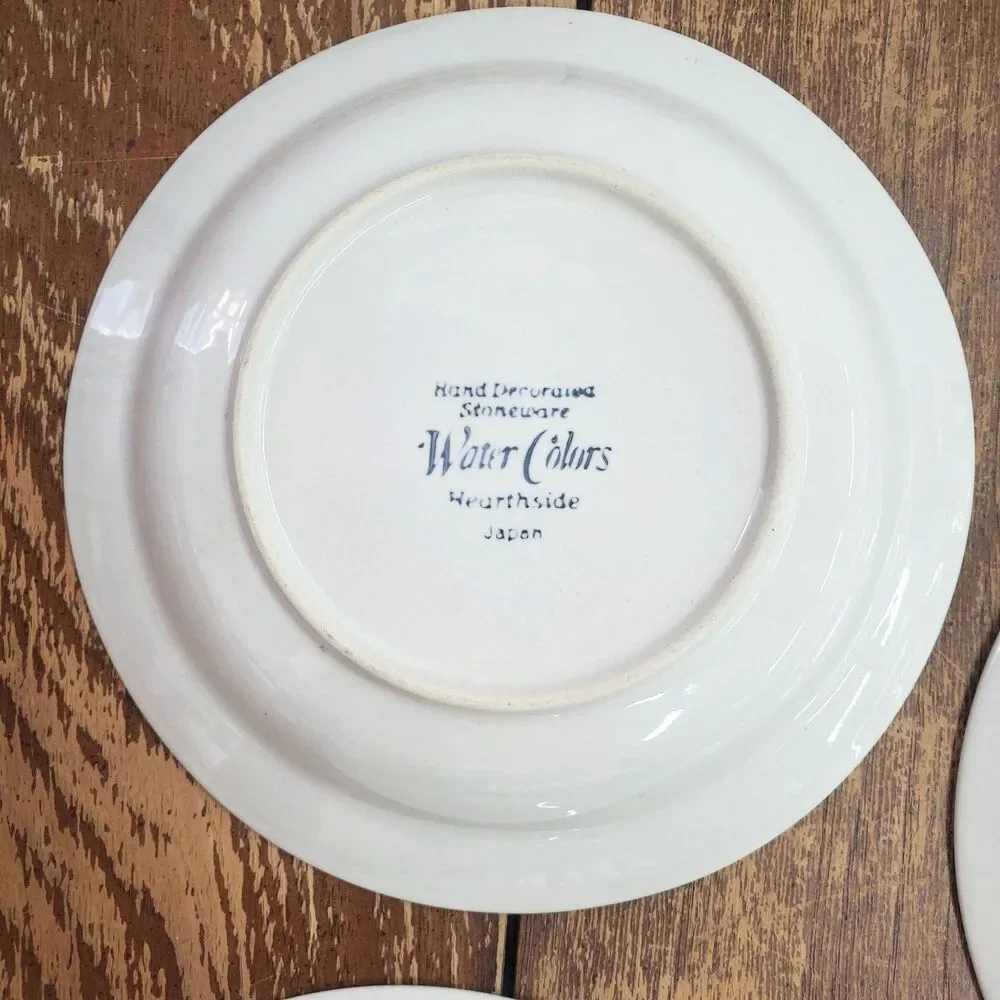 Vintage Hearthside Japan Water Colors Stoneware Saucers Set of 4 Mid Century